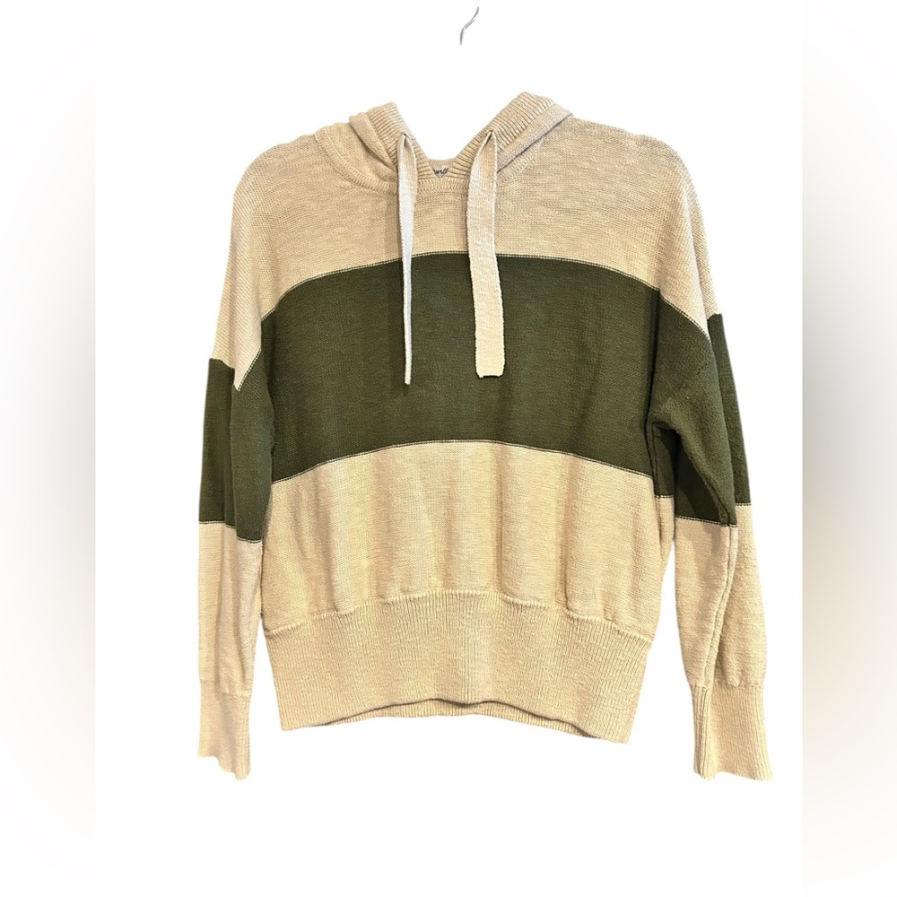 Madewell Olive and Cream Striped Sweater Hoodie